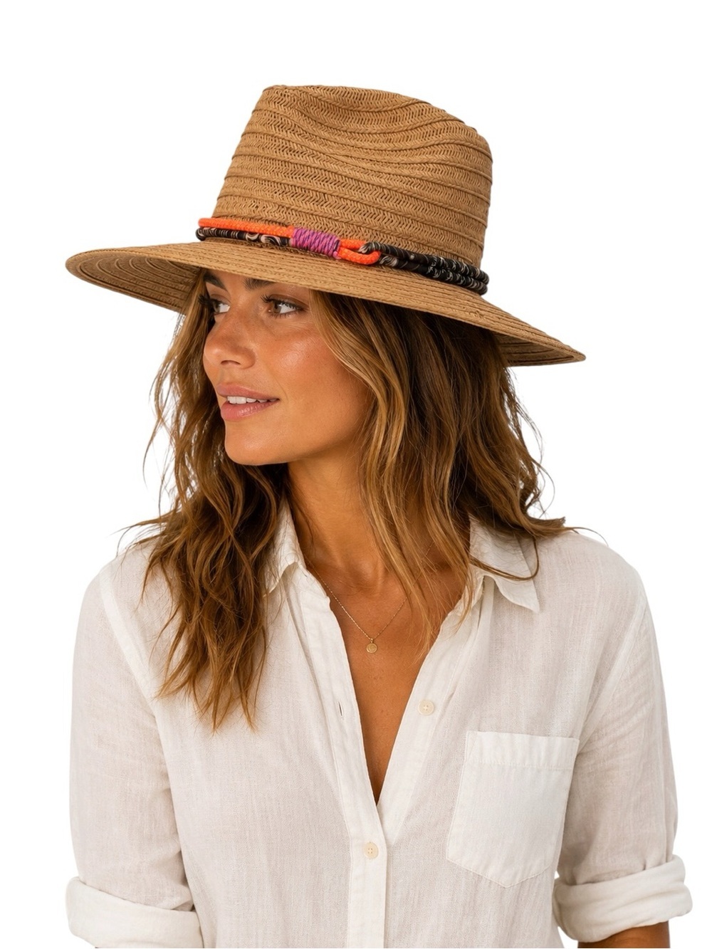 NWT Wonderly Straw Fedora Floppy Sun Hat Natural One Size